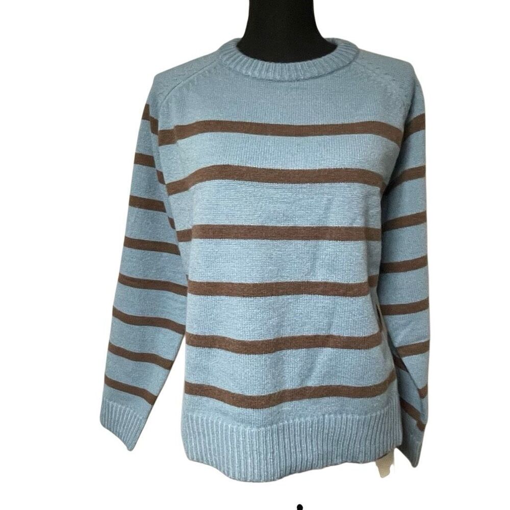 Dazy Light Blue and Brown Striped Soft Pullover Sweater N0588